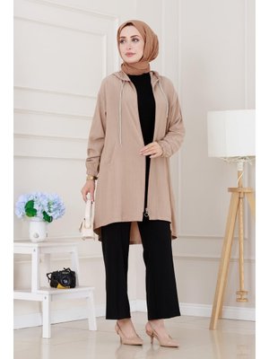 Bej Kapüşonlu Önü Patlı Kap Bej Kapüşonlu Önü Patlı Kap