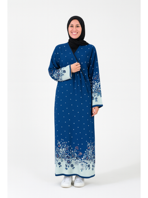 Beden Noktalı Çiçek Desen Kruvaze Namaz Elbisesi – Viskon, Yandan Bağlamalı, Rahat Kalıp