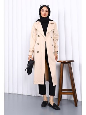 Bej Kruvaze Yaka Düğmeli Trençkot Bej Kruvaze Yaka Düğmeli Trençkot