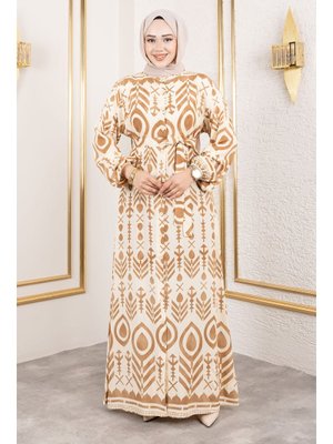 Camel Boydan Düğmeli Viskon Elbise