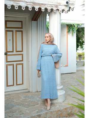 Ajur Kendinden Desenli Elbise Bebe Mavi Ajur Kendinden Desenli Elbise Bebe Mavi