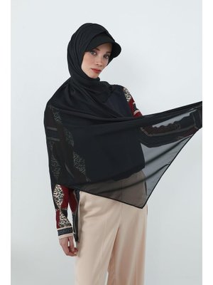 Siyah Penye Siperlikli Boneli Pratik Şifon Şal,ss Aisha's Design