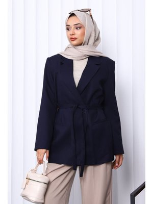 Lacivert Kruvaze Yaka Düğmeli Blazer Ceket
