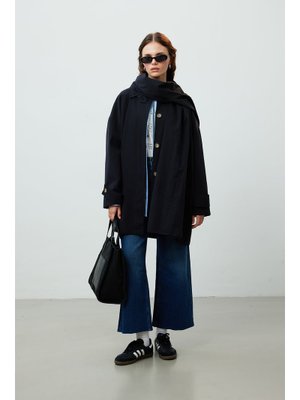 Siyah Stokholm Şal Detaylı Oversıze Trençkot Siyah Stokholm Şal Detaylı Oversıze Trençkot