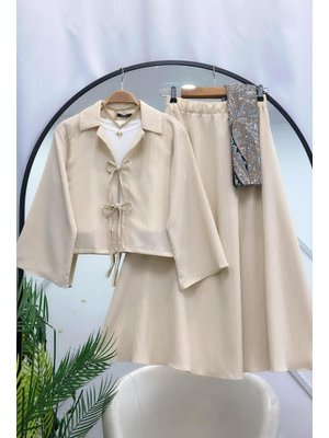 Krem Merve Etek Ceket İkili Takım Krem Merve Etek Ceket İkili Takım