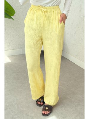 Sarı Bürümcük Cepli Pantolon