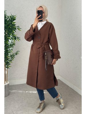Kahverengi V Yaka Trençkot