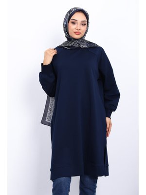 Lacivert Yanları Yırtmaçlı Modal Tunik Lacivert Yanları Yırtmaçlı Modal Tunik