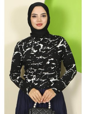 Siyah Mermer Desenli Drapeli Body Siyah Mermer Desenli Drapeli Body