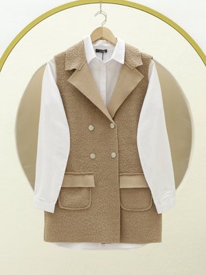 Vizon Düğmeli Çift Cepli Buklet Yelek