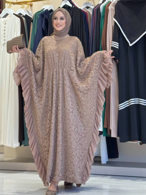 Şifon Fırfır Detaylı Dantel Elbise Şifon Fırfır Detaylı Dantel Elbise