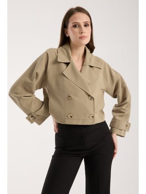 Haki Kruvaze Crop Trençkot Açık Haki Kruvaze Crop Trençkot Açık