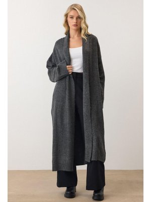 Antrasit Oversize Uzun Triko Hırka