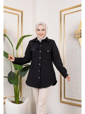 Cep Detaylı Kapitone Kumaş Çıtçıtlı Siyah Tunik Cep Detaylı Kapitone Kumaş Çıtçıtlı Siyah Tunik