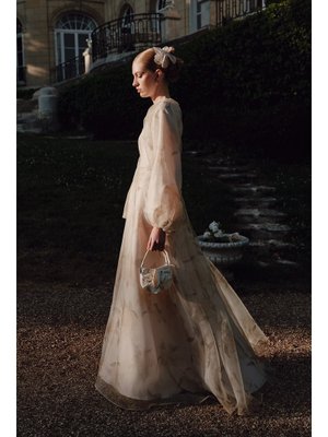 Pudra Ulla Desenli Organze Abiye Elbise Pudra Ulla Desenli Organze Abiye Elbise