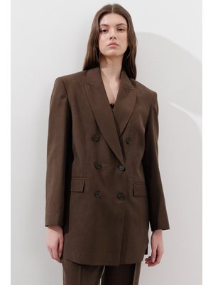 Acı Kahve Tencel Kemerli Kruvaze Blazer Ceket Acı Kahve Tencel Kemerli Kruvaze Blazer Ceket