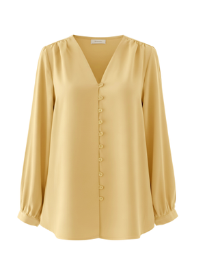 Sarı V Yaka Düğmeli Arkası Uzun Gömlek