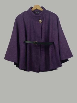 Kaşe Gold Düğmeli Deri Kemerli Panço