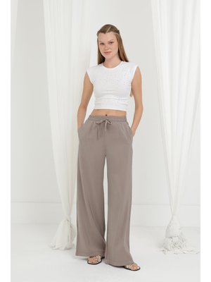20646pnt Beli Lastikli Bağlamalı Bol Pantolon