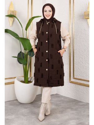 Acı Kahve Tüy Detaylı Kapitone Yelek