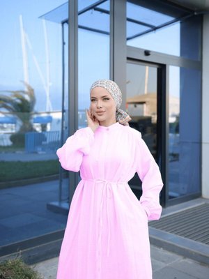 Pembe Omuz Büzgülü Müslin Ferace Pembe Omuz Büzgülü Müslin Ferace