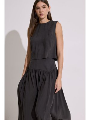 Antrasit Modal Kolsuz Kısa Bluz