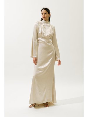 Bej Mıla Taşlı Abiye Elbise Bej Mıla Taşlı Abiye Elbise