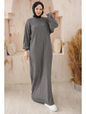 Antrasit Bisiklet Yaka Balon Kol Triko Elbise Antrasit Bisiklet Yaka Balon Kol Triko Elbise