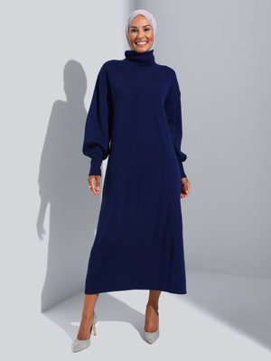 Lacivert Balıkçı Yaka Triko Elbise