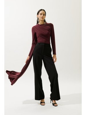 Bordo Pelerin Detaylı Bluz