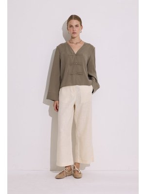 Haki Modal Geniş Kollu Bluz