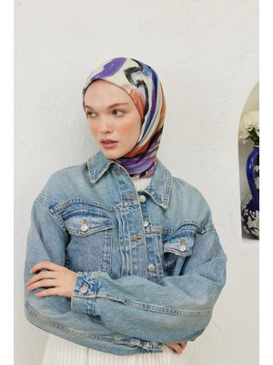 Colour Waves Desen Pamuk Vual Eşarp Gülkurusu