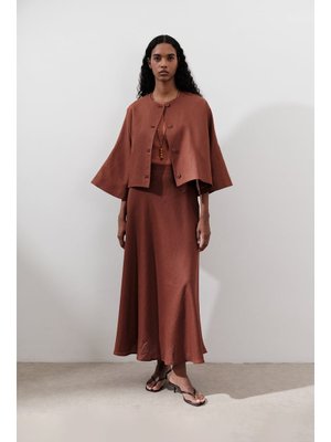 Keten Dikiş Detaylı Etek Bakır Keten Dikiş Detaylı Etek Bakır