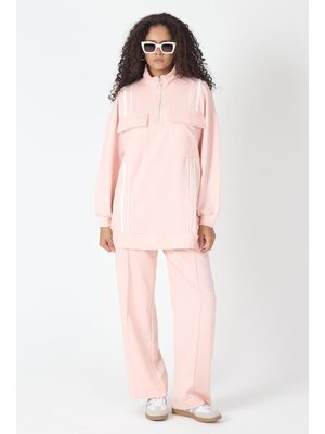 Pudra Etek Yırtmaçlı Fermuar Kapamalı Cep Detaylı Sweatshirt Ve Bol Paça Nervürlü Pantolon Pamuklu Örme Alt Üst Takım Pudra Etek Yırtmaçlı Fermuar Kapamalı Cep Detaylı Sweatshirt Ve Bol Paça Nervürlü Pantolon Pamuklu Örme Alt Üst Takım