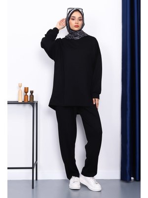 Siyah Bisiklet Yaka Tunik Pantolonlu Takım