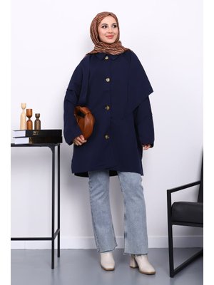 Lacivert Pelerin Detaylı Düğmeli Trençkot Lacivert Pelerin Detaylı Düğmeli Trençkot
