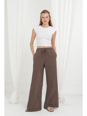 20646pnt Beli Lastikli Bağlamalı Bol Pantolon