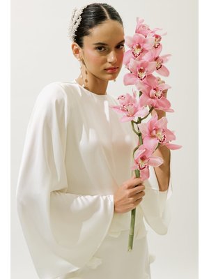 Ekru Saten Geniş Kol Bluz