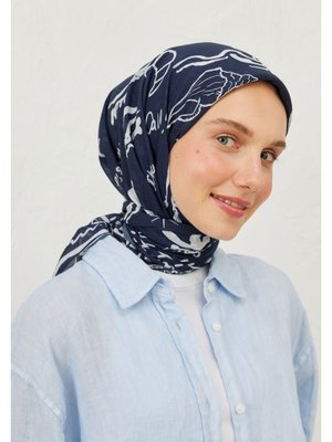 Lacivert Summer Vibes Desen Pamuk Vual Eşarp