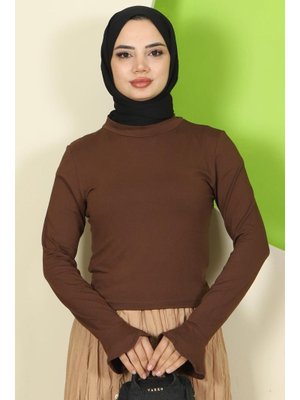 Kahverengi Manşeti Volanlı Bisiklet Yaka Body Kahverengi Manşeti Volanlı Bisiklet Yaka Body