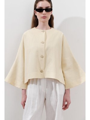 Sarı Keten Geniş Kollu Kısa Ceket Sarı Keten Geniş Kollu Kısa Ceket
