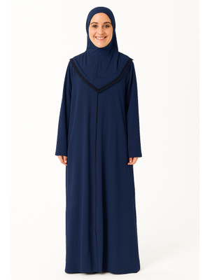Lacivert Kendinden Örtülü Fermuarlı Namaz Elbisesi – Lacivert Kendinden Örtülü Fermuarlı Namaz Elbisesi –