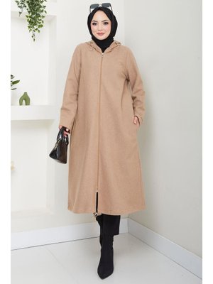 Camel Fermuarlı Kapüşonlu Kap