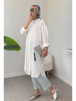 Beyaz Çizgili Uzun Tunik Beyaz Çizgili Uzun Tunik