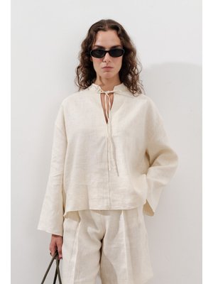 Vanilya Keten Bağlamalı Bluz