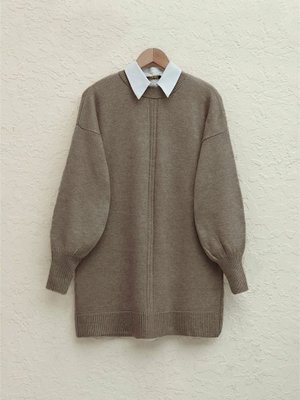 Toprak Bisiklet Yaka Balon Kol Şeritli Yumoş Kazak Toprak Bisiklet Yaka Balon Kol Şeritli Yumoş Kazak