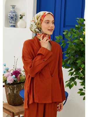 Sprıng Flora Desen Pamuk Vual Eşarp Gün Işığı