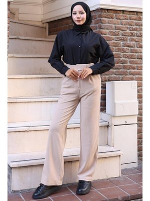 Bej Pensli Cırtlı Palazzo Pantolon Bej Pensli Cırtlı Palazzo Pantolon