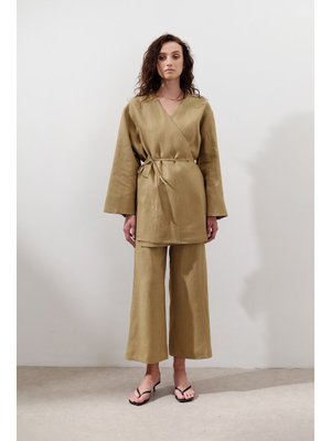 Keten Geniş Paça Pantolon Köri Keten Geniş Paça Pantolon Köri