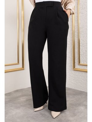 Siyah Cırt Kapamalı Yüksek Bel Palazzo Pantolon Siyah Cırt Kapamalı Yüksek Bel Palazzo Pantolon